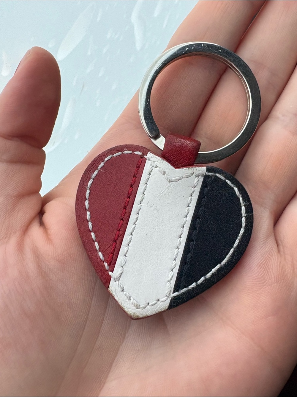Coach heart bag charm American flag USA leather heart in red white and blue